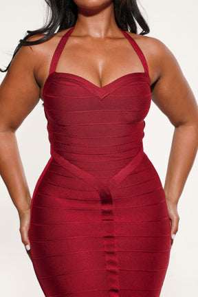The Supermodel ruby halter neck bandage midi dress
