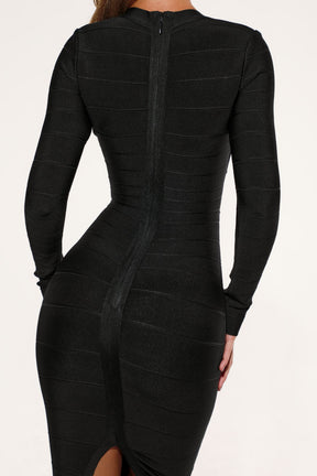 The Naomi black long sleeve bandage midi dress