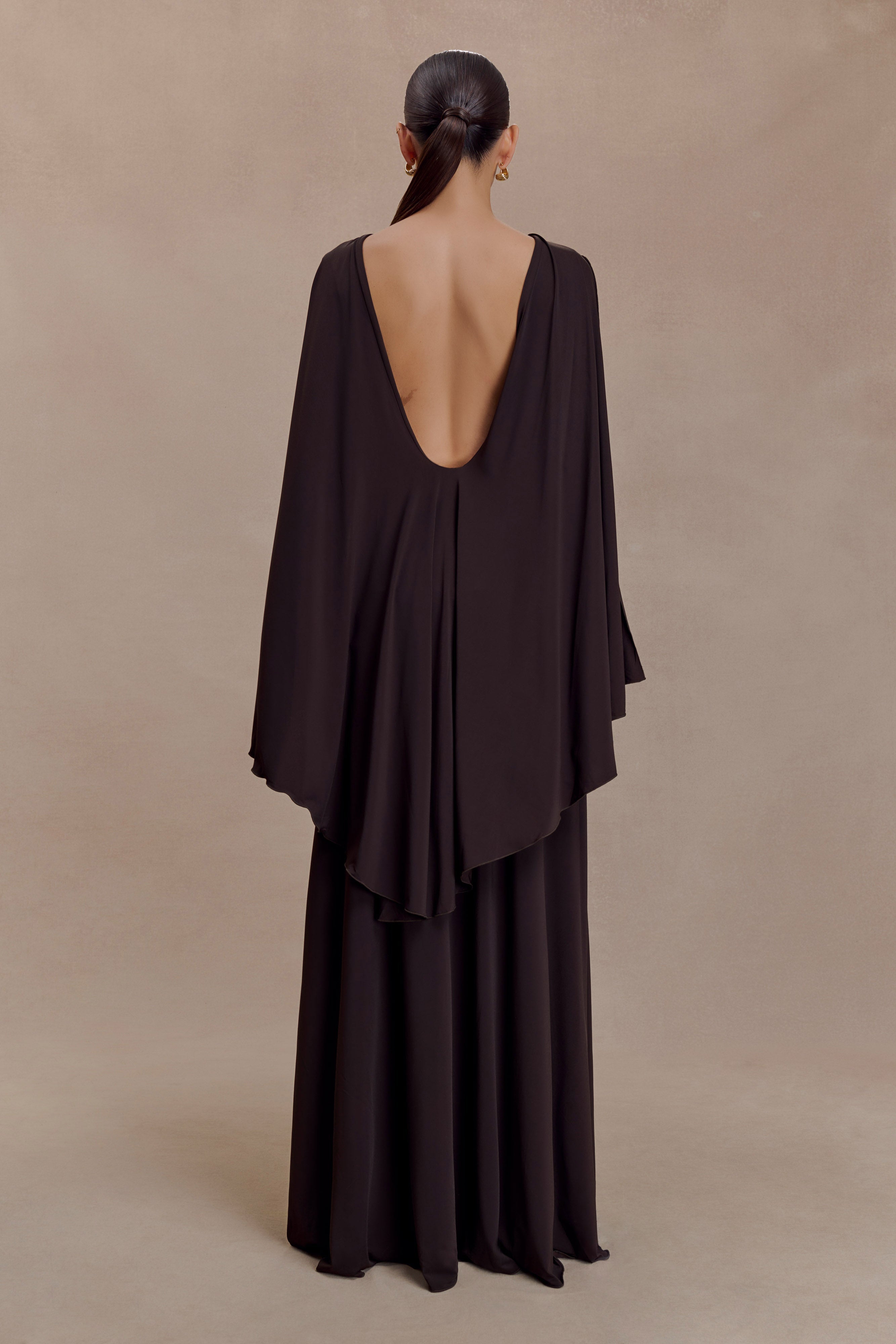 Emory Jersey Cape Maxi Dress - Chocolate