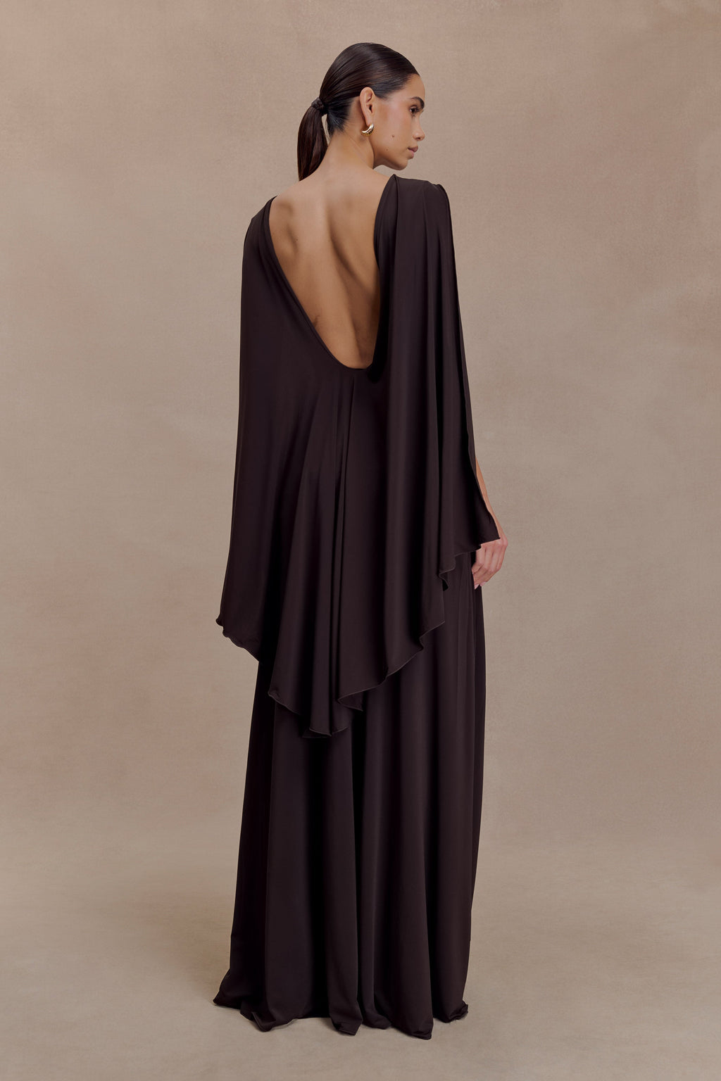 Emory Jersey Cape Maxi Dress - Chocolate