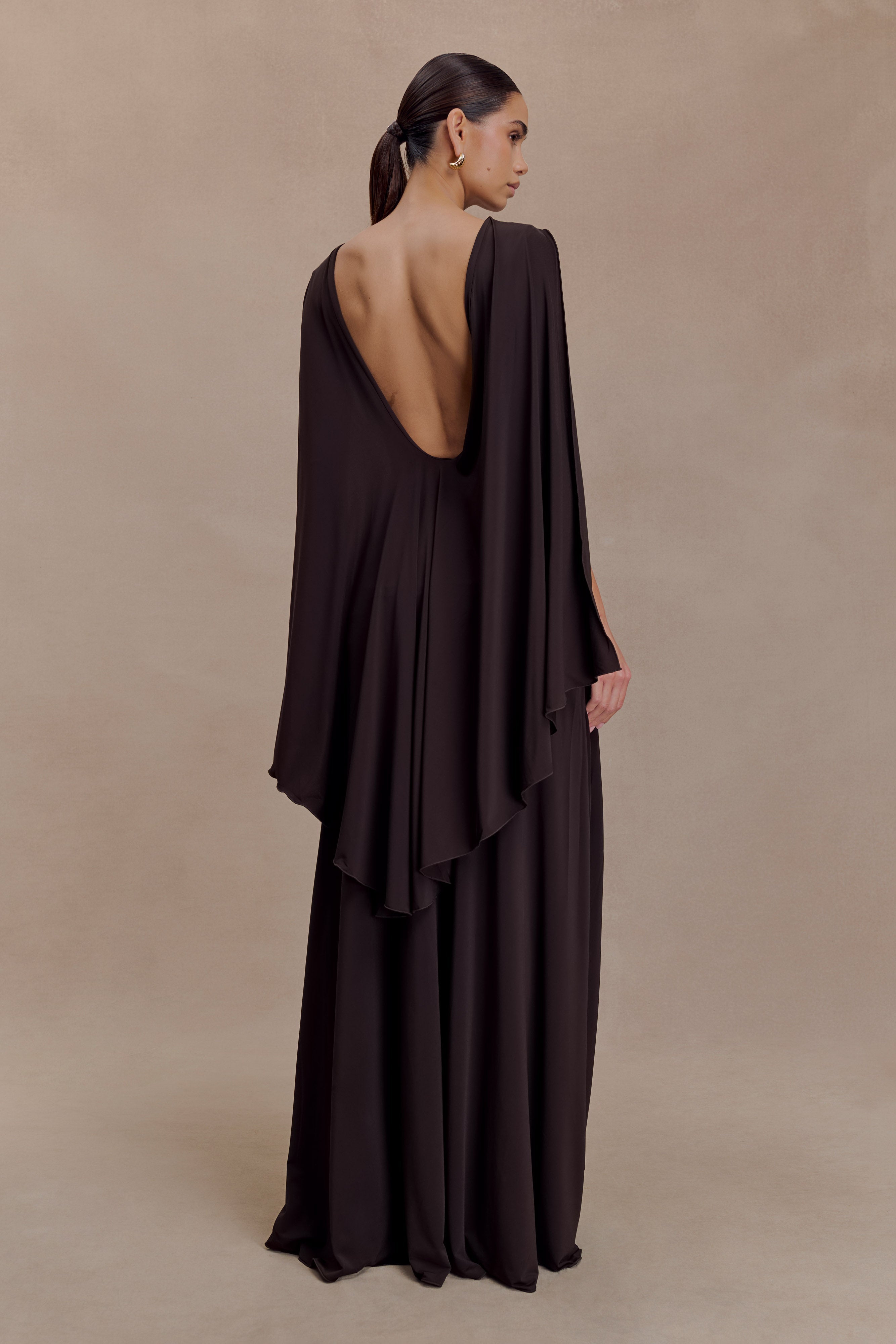 Emory Jersey Cape Maxi Dress - Chocolate