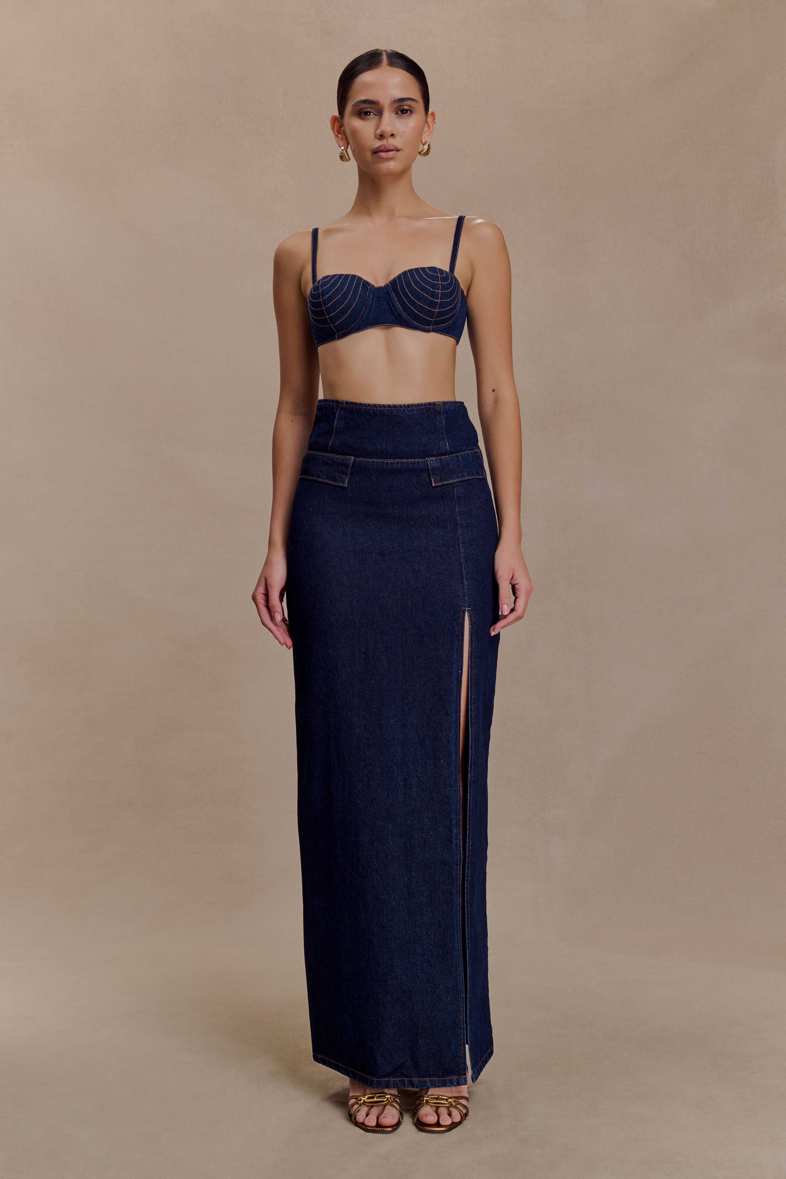 Maylena High Rise Denim Maxi Skirt - Indigo Blue