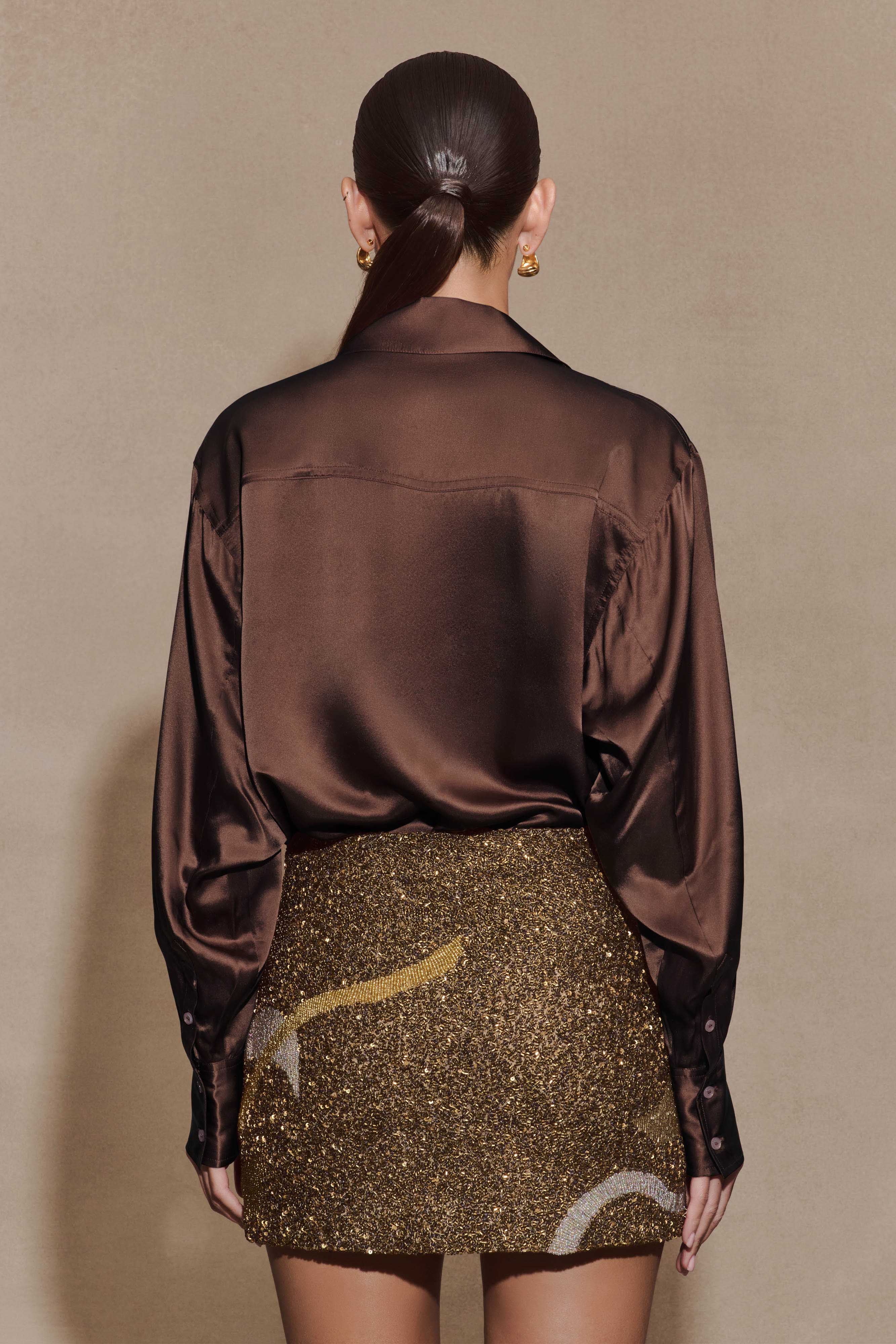 Asher Hand Beaded Abstract Mini Skirt - Gold