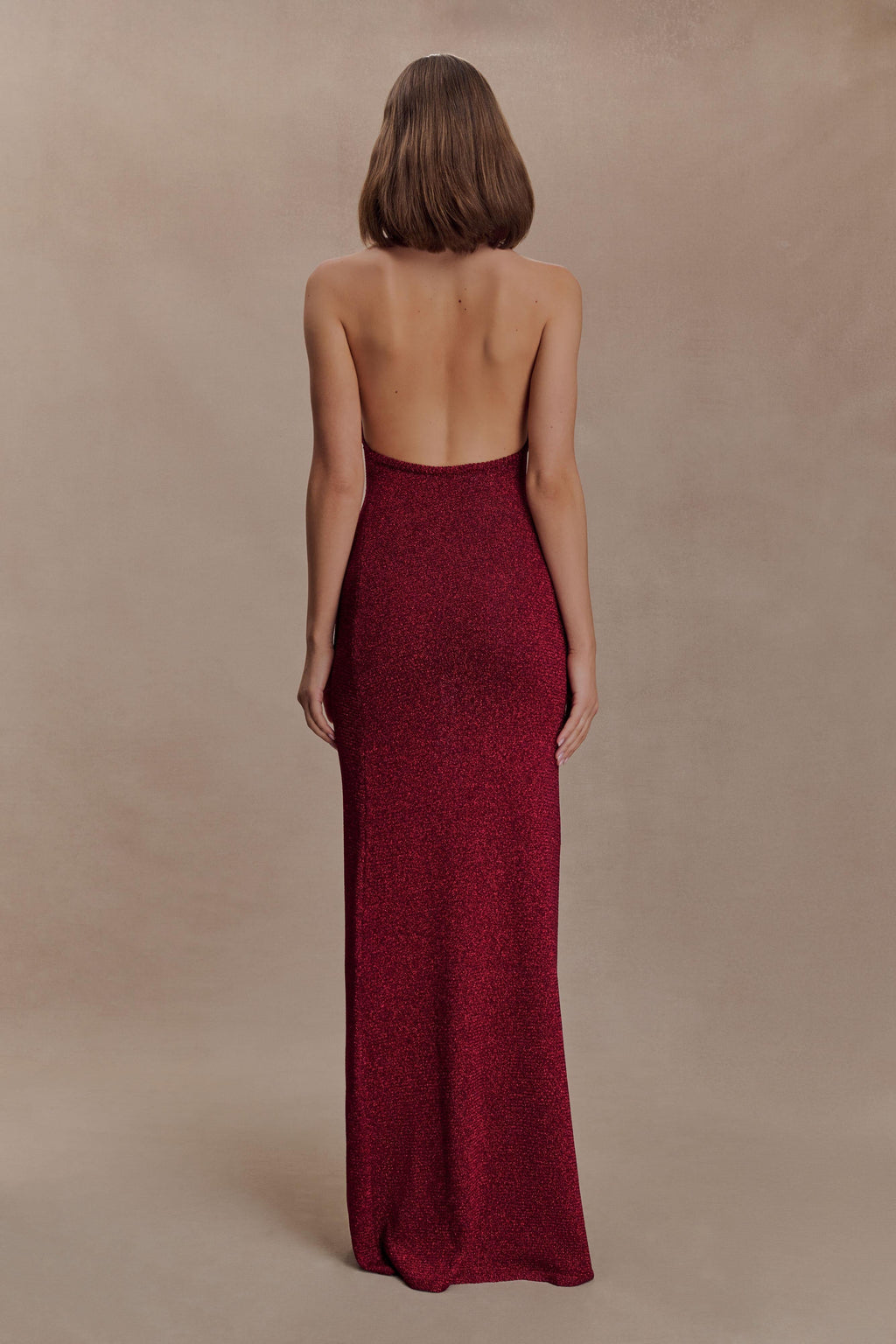 Elma Lurex Knit Halter Maxi Dress - Deep Red