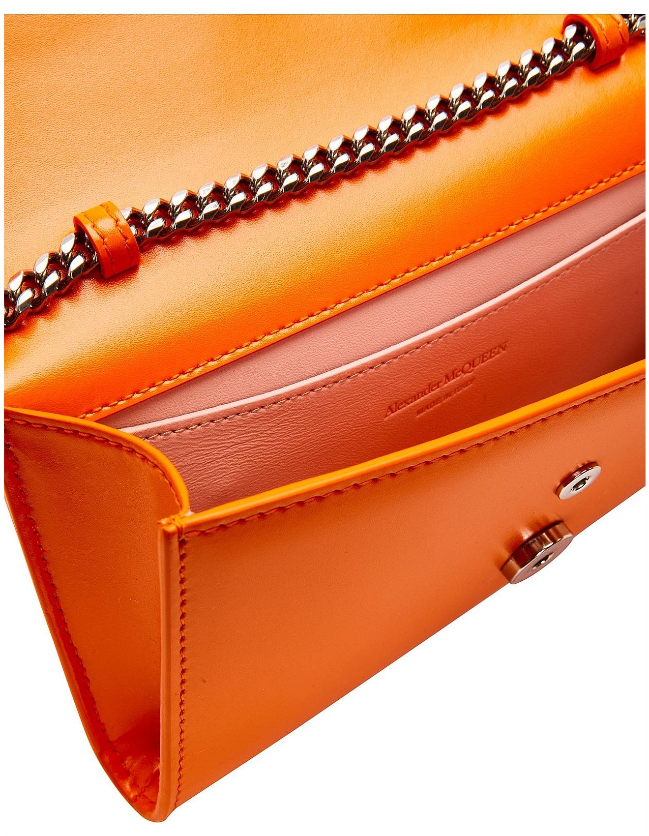 Luxe Orange Chain Shoulder Bag with Metal Skull Lock