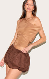 Dark Chocolate Cotton Low Rise Puffball Mini Shorts