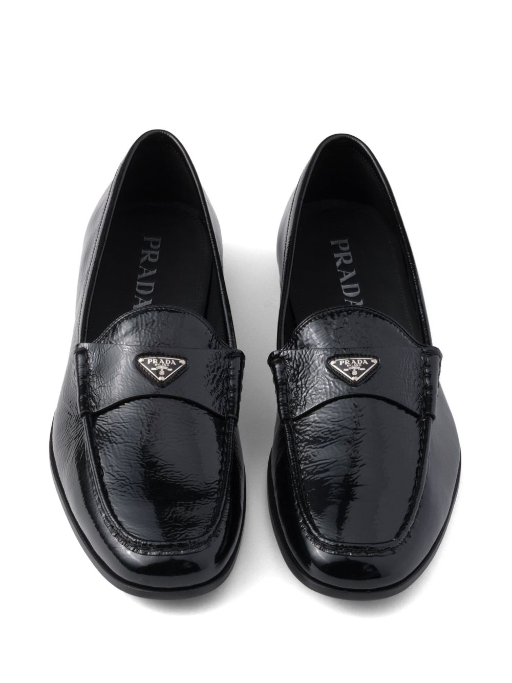 Prada Brushed Leather Loafers with Triangle Logo – Black