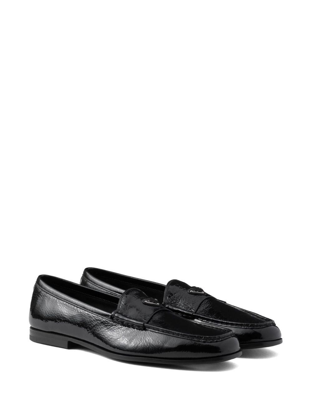 Prada Brushed Leather Loafers with Triangle Logo – Black