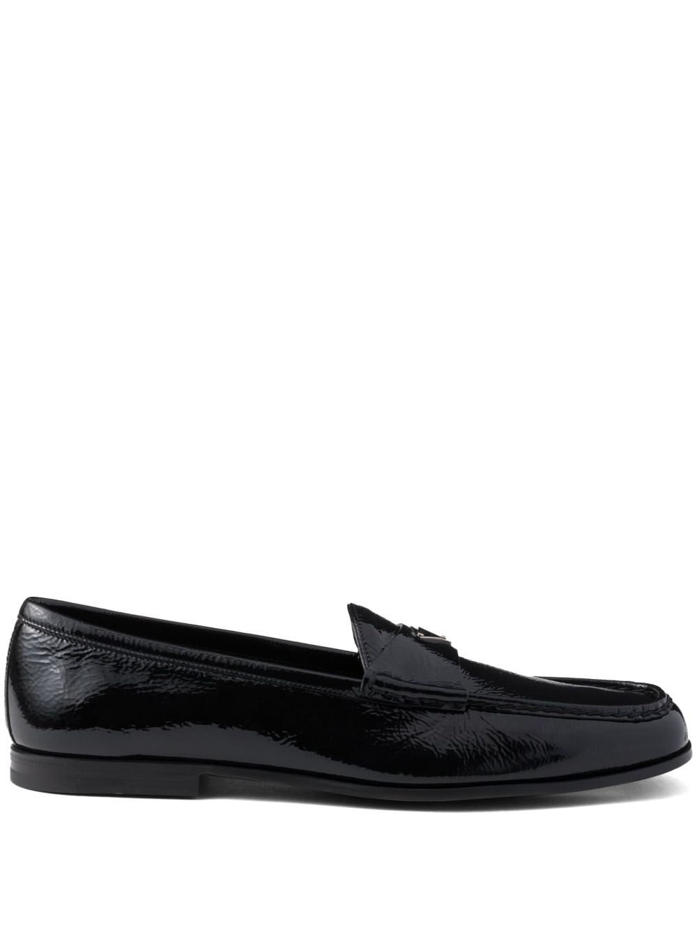 Prada Brushed Leather Loafers with Triangle Logo – Black