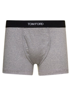 Tom ford Grey Boxer Brief with Elasticated Logged Waistband in Cotton Stretch Man