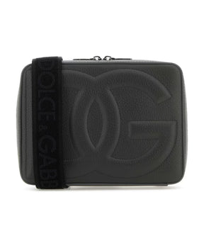 Dark grey leather crossbody bag