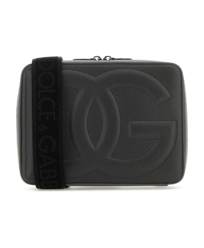 Dark grey leather crossbody bag