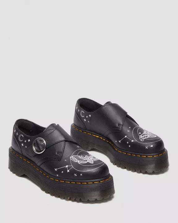Monk Strap Quad Celestial Moth Embroidered Platform Shoes