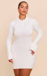 Shape Cream Knitted Polo Mini Dress