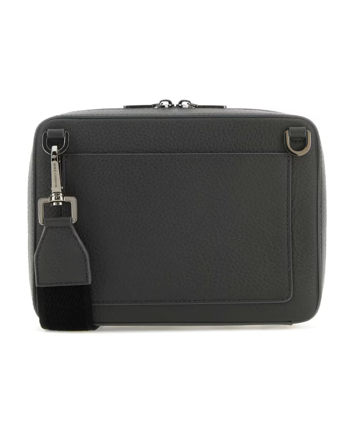 Dark grey leather crossbody bag