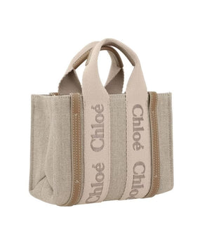 Linen Handbag with Leather Accents