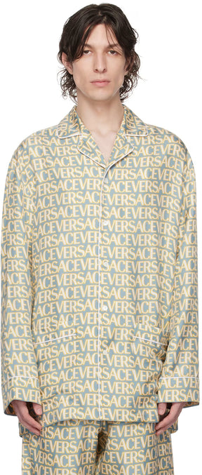 Versace Underwear Blue & Off-White Allover Pyjama Shirt