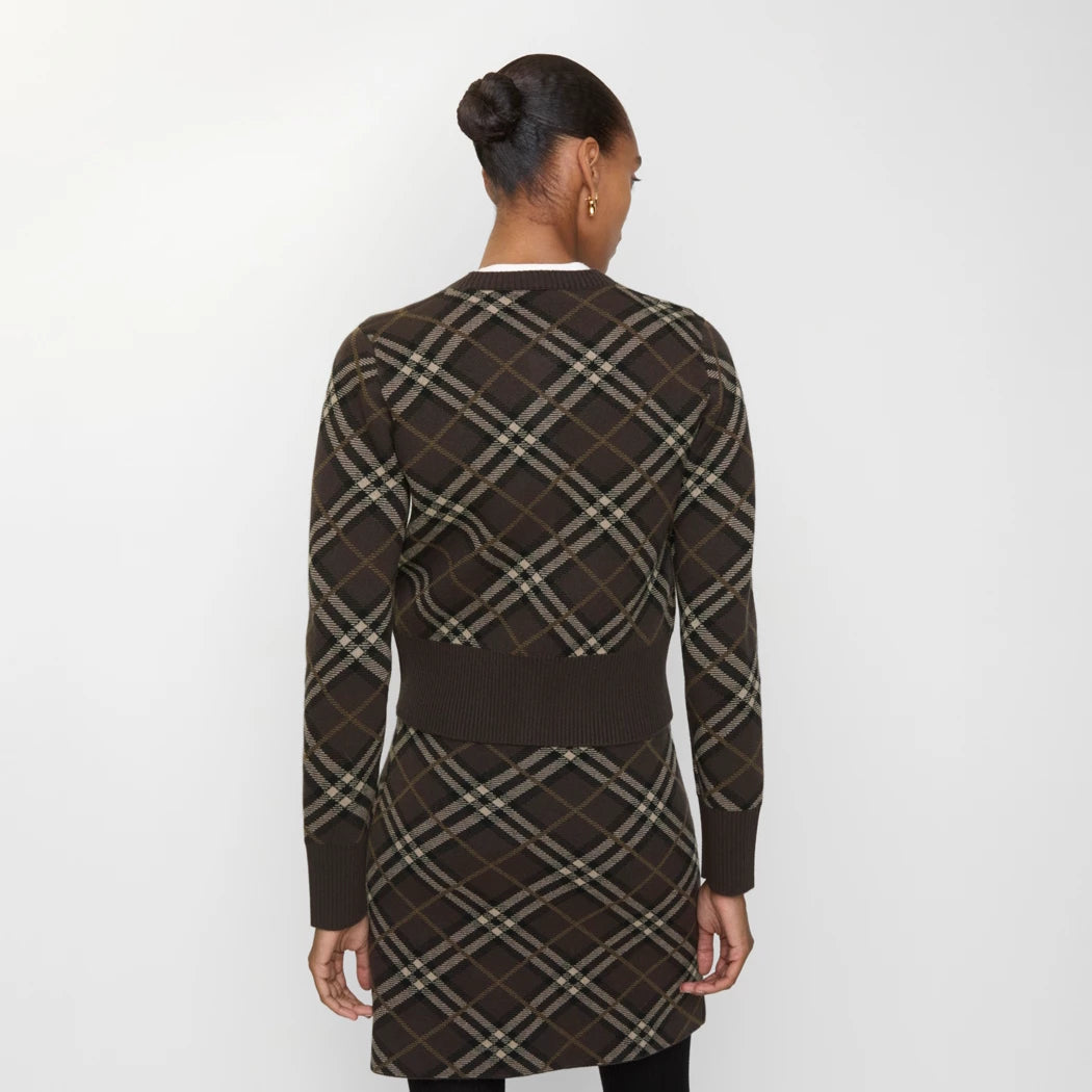 Check Wool Cashmere Cardigan
