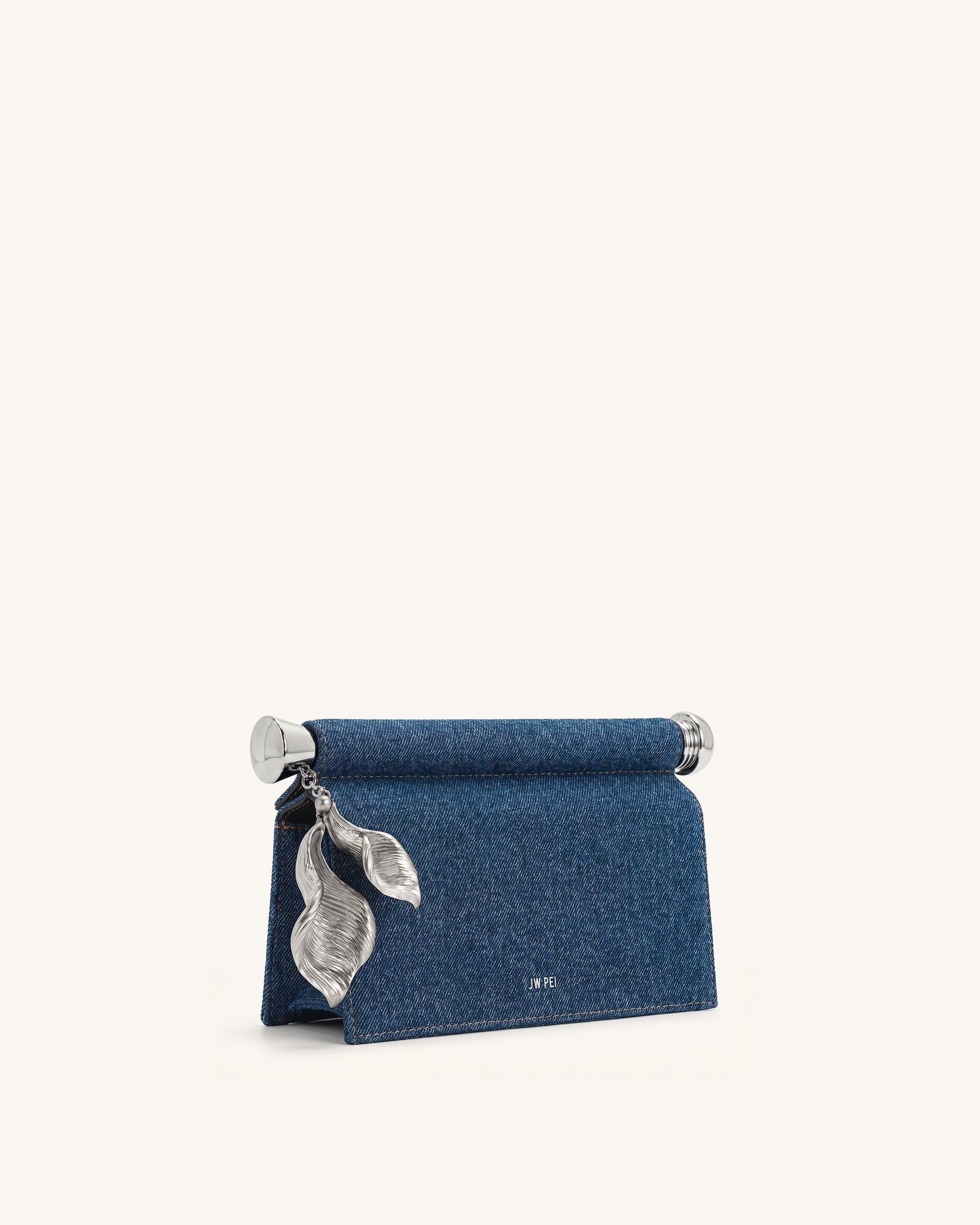 Holly Metal Pendant Embellished Clutch - Brown Canvas