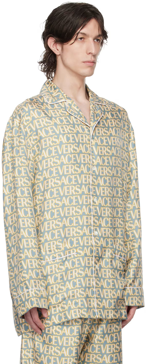 Versace Underwear Blue & Off-White Allover Pyjama Shirt