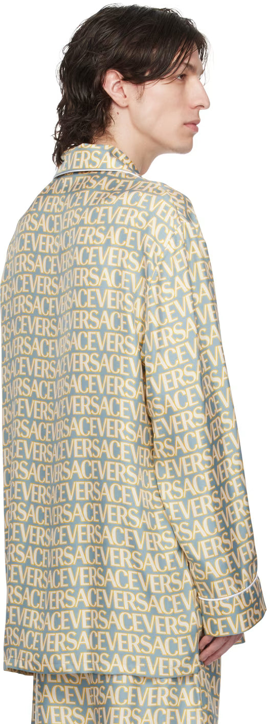Versace Underwear Blue & Off-White Allover Pyjama Shirt