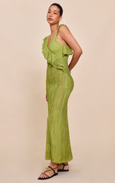 Lime Textured Asymmetric Neck Maxi Dress