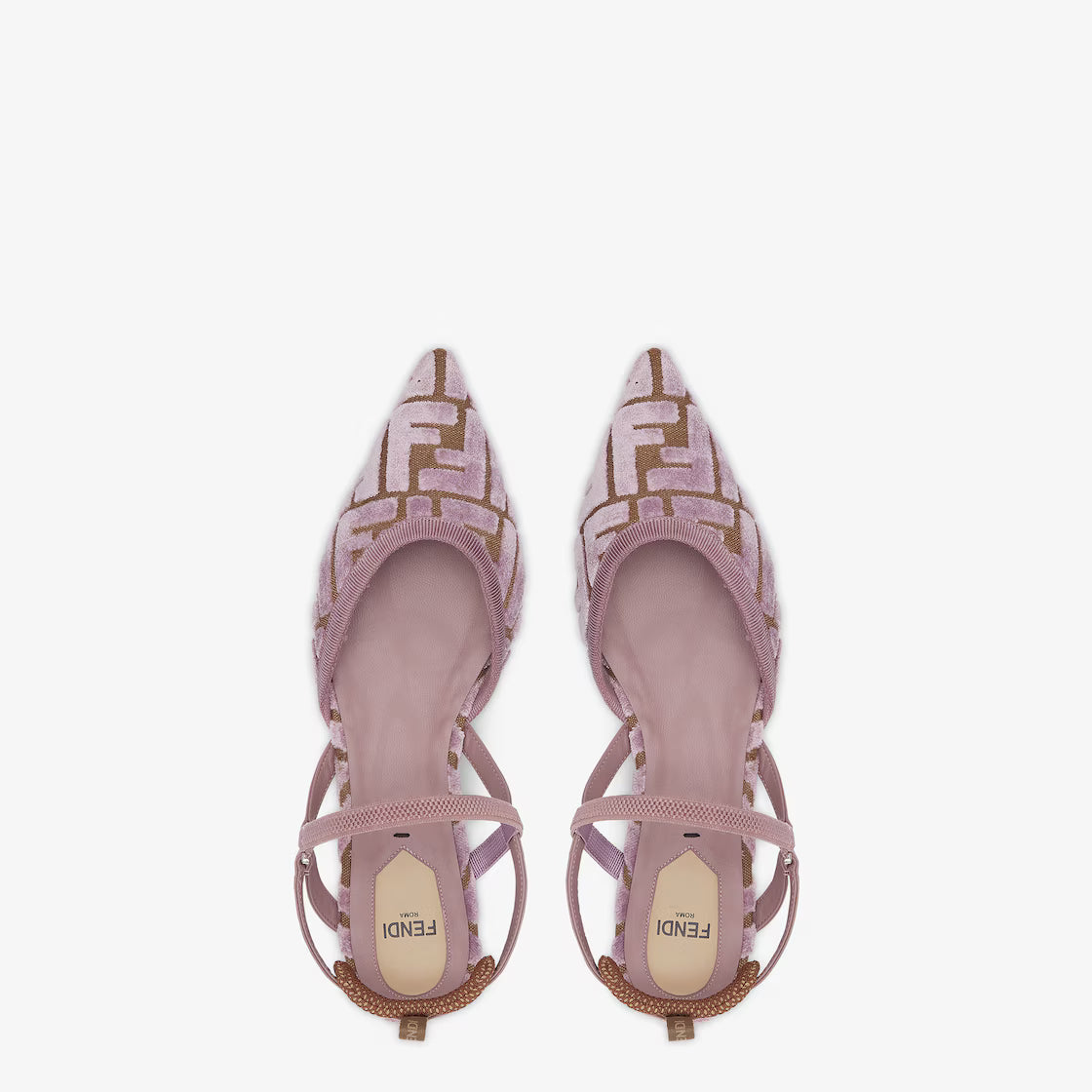 Mauve pink FF jacquard velvet flats