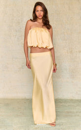 Butter Yellow Satin Maxi Skirt