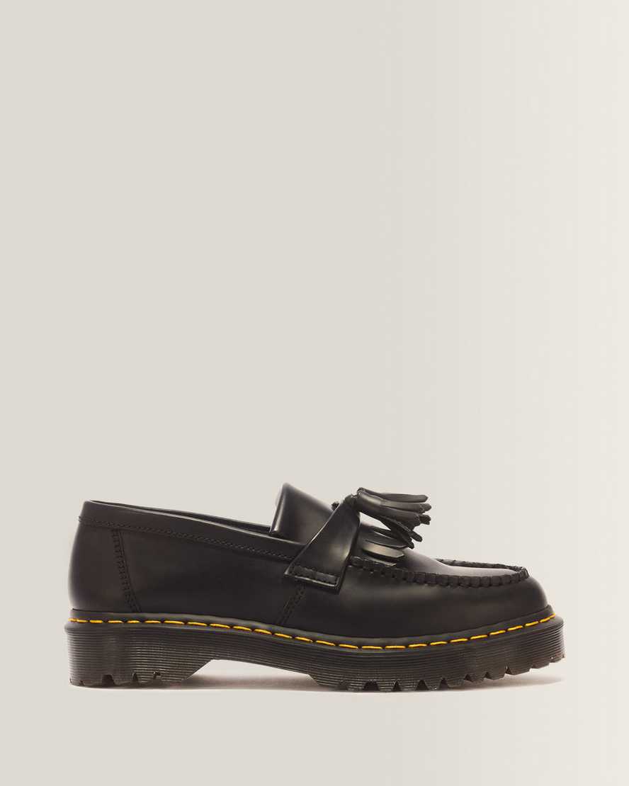 Adrian Bex Smooth Leather Tassel Loafers — Black