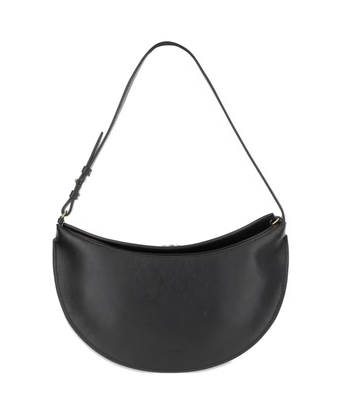 Black Leather Shoulder Bag Half-Moon