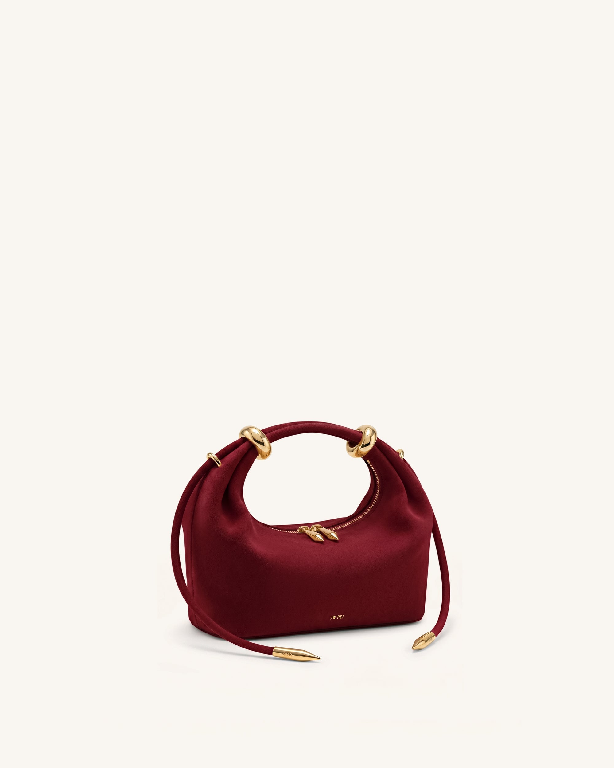 Ellie Faux Suede Metal Ring Embellished Top Handle Bag - Burgundy