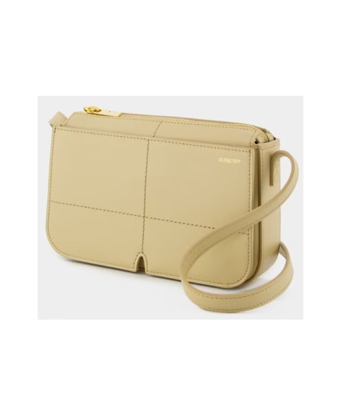 Beige Leather Crossbody Bag with Magnetic Closure