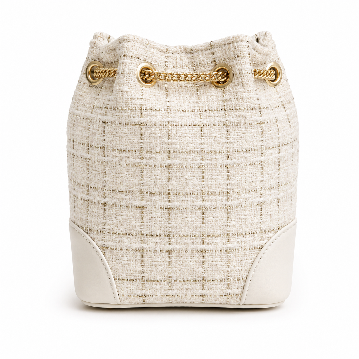 White-Gold Tweed Bucket Bag VIP Gift with Box Cosmetic Pouch
