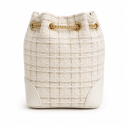 White-Gold Tweed Bucket Bag VIP Gift with Box Cosmetic Pouch
