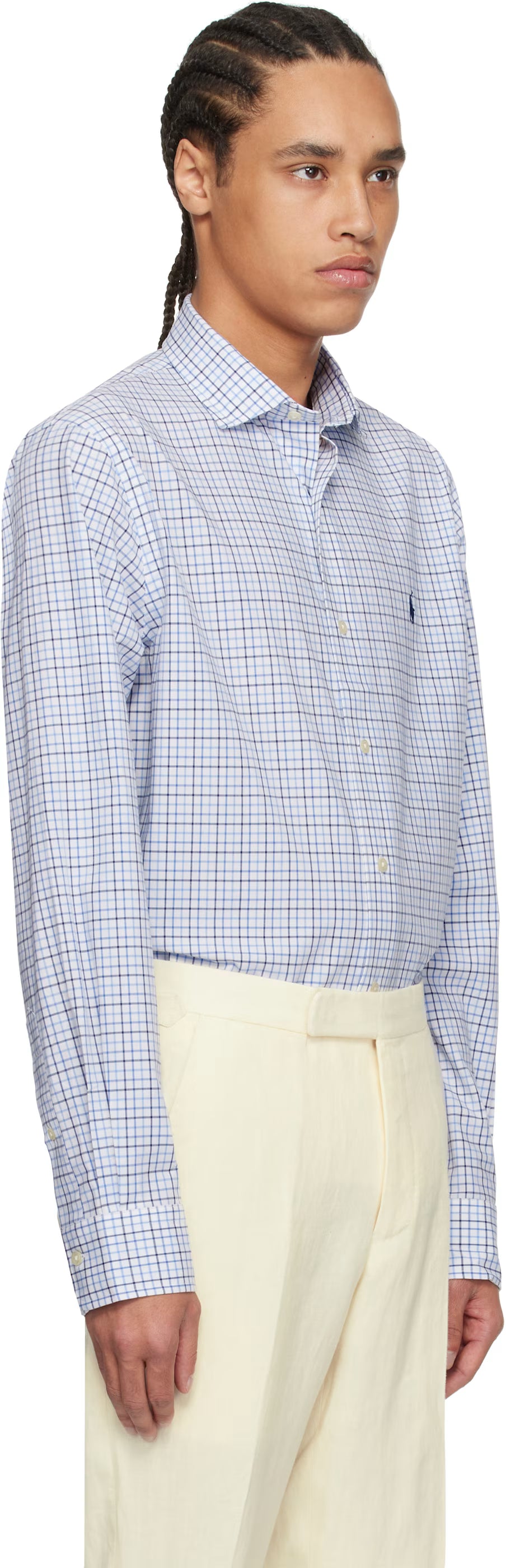 Polo Ralph Lauren White & Blue Classic Fit Tattersall Stretch Shirt