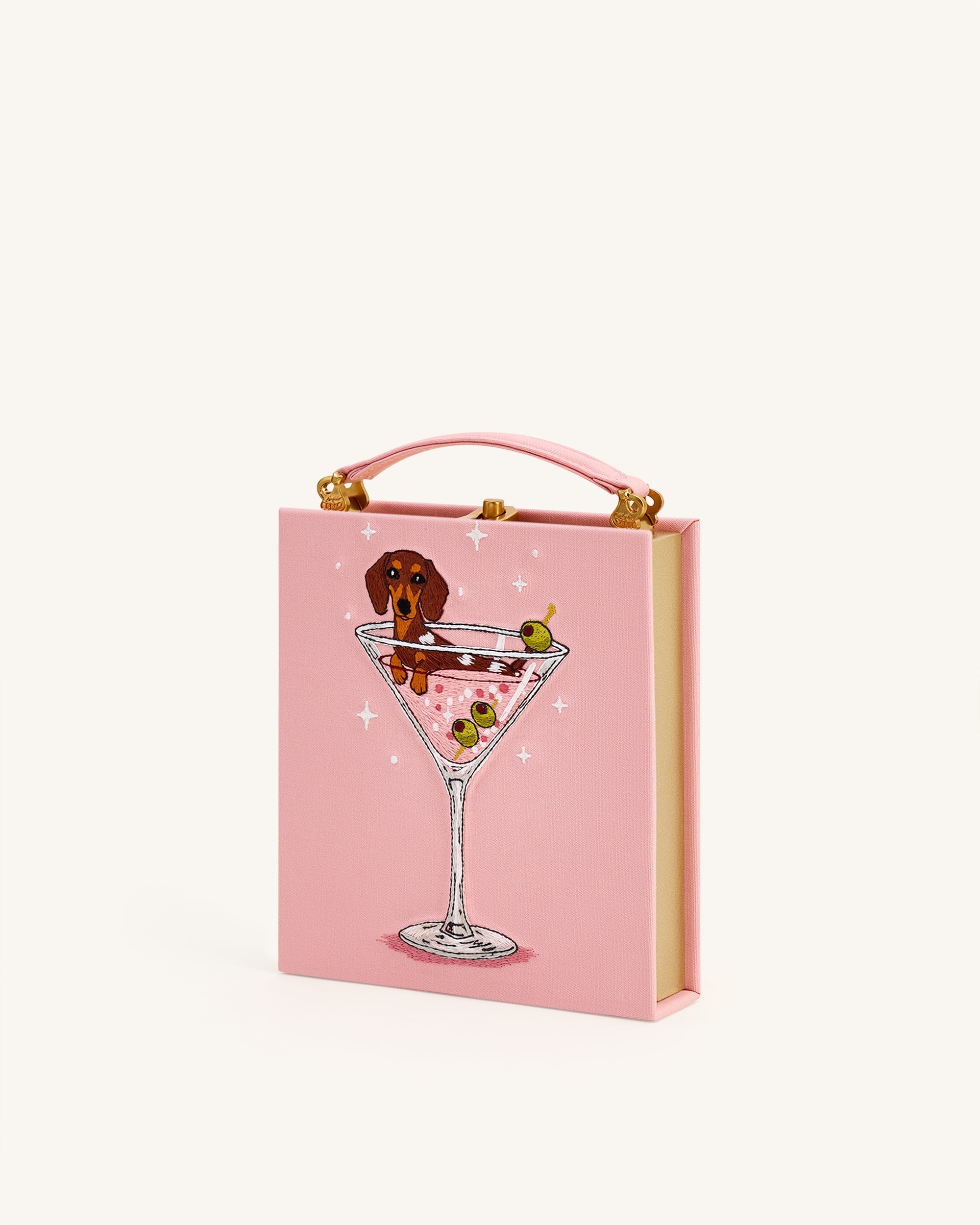 Taya Wine Glass Puppy Pattern Book Shape Clutch Bag - Black