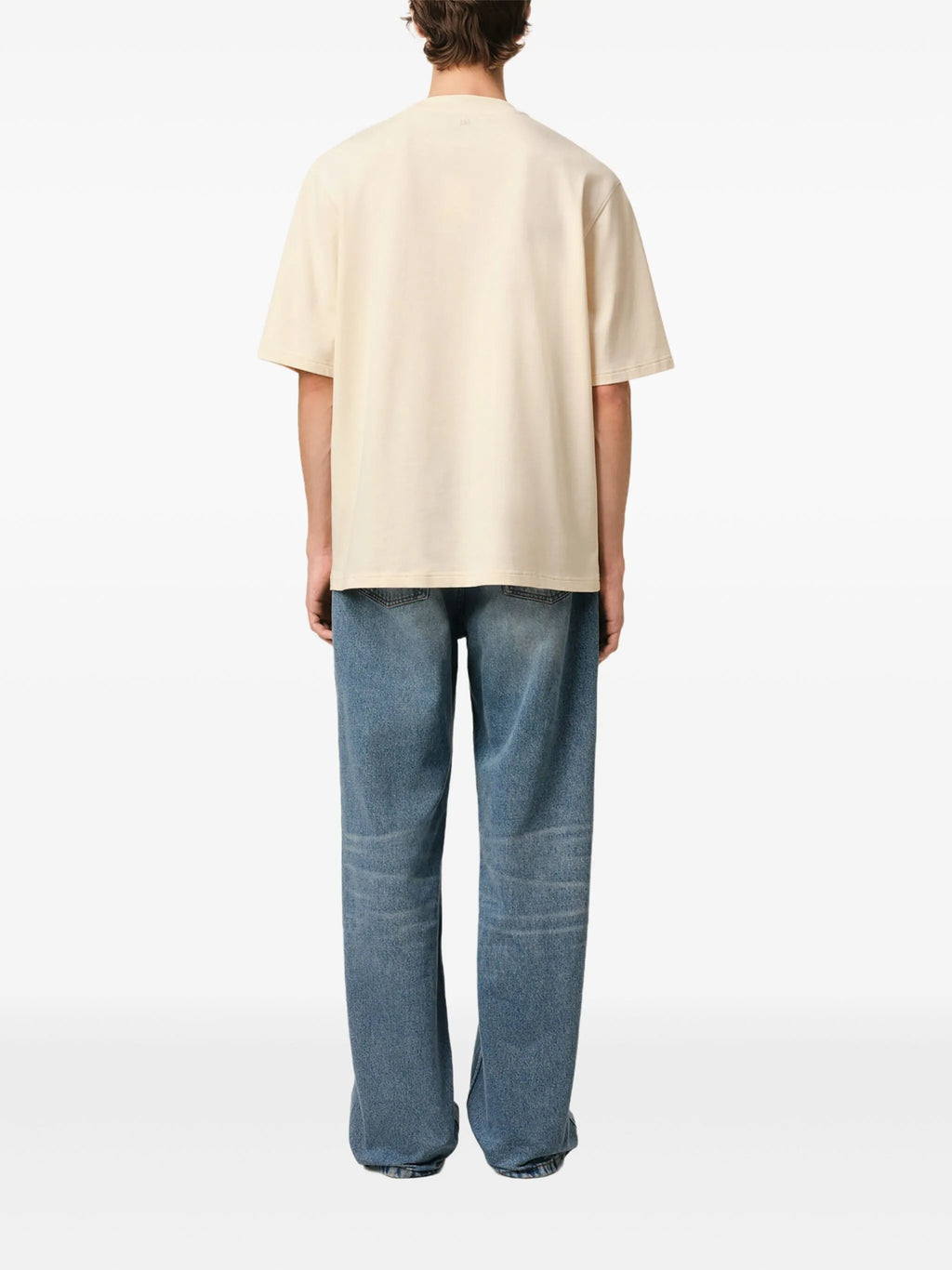 AMI PARIS Embroidered Logo T-Shirt in White Cream