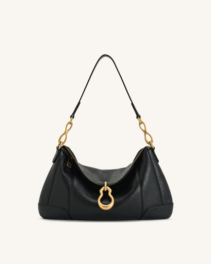 Jayla Metal Pendant Embellished Shoulder Bag - Khaki