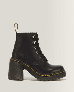Jesy Sendal Leather Lace Up Flared Heel Boots — Black