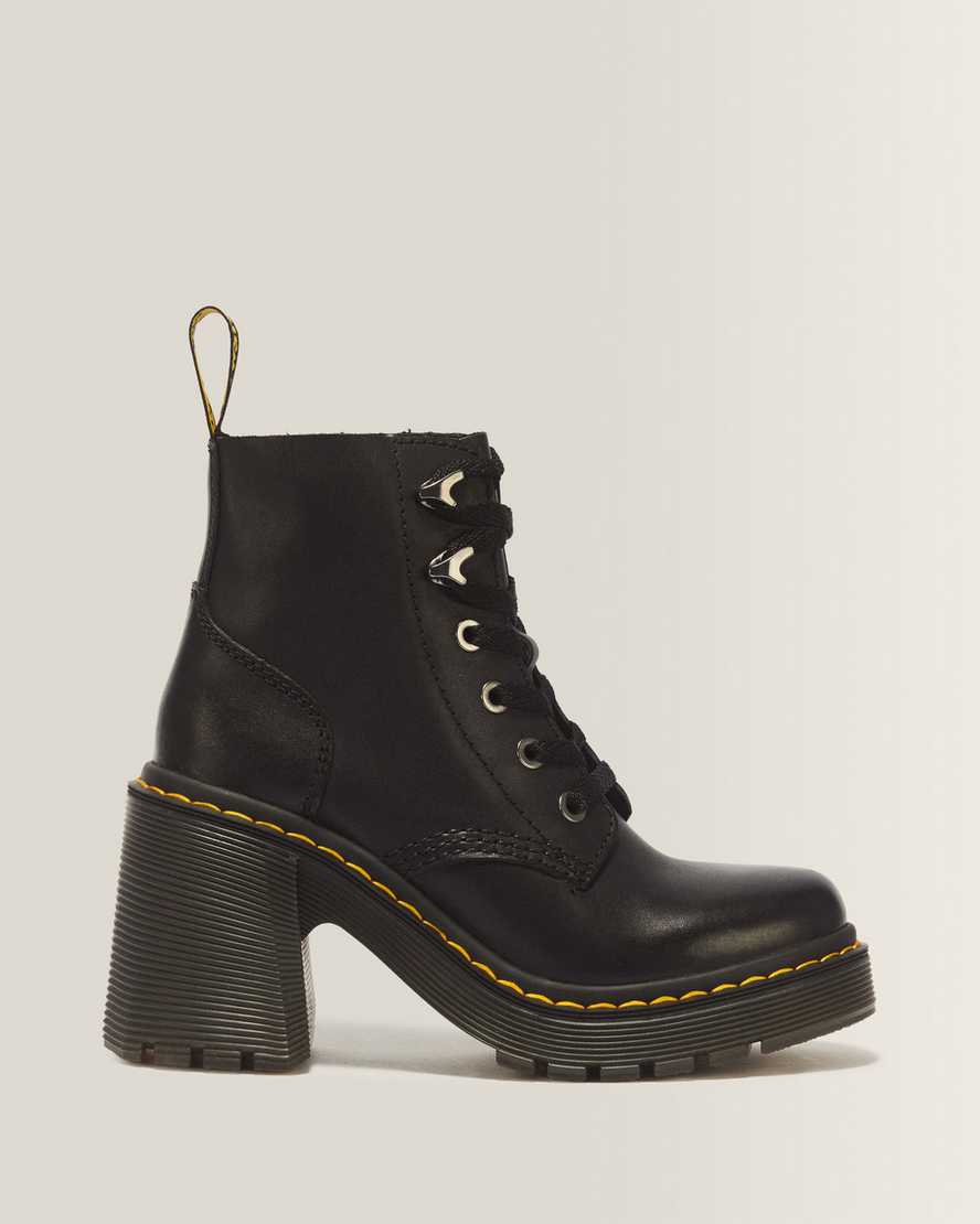 Jesy Sendal Leather Lace Up Flared Heel Boots — Black