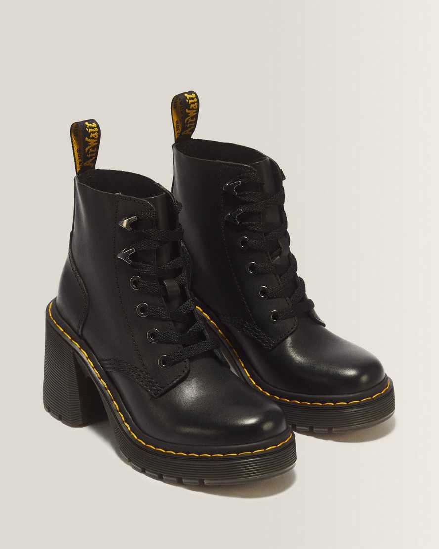 Jesy Sendal Leather Lace Up Flared Heel Boots — Black