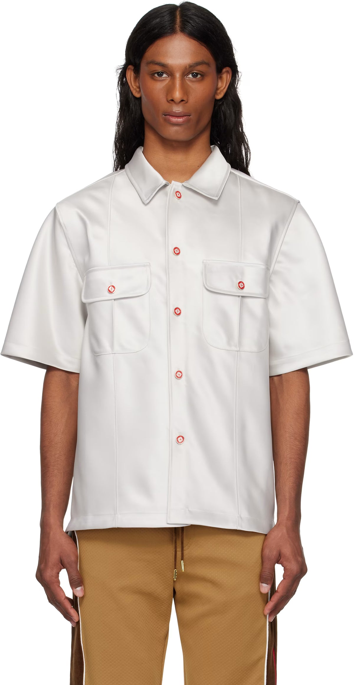 Gray Short Sleeve Satin Shirt