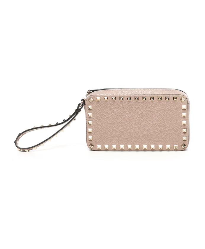 Designer Leather Wristlet Bag in Poudre