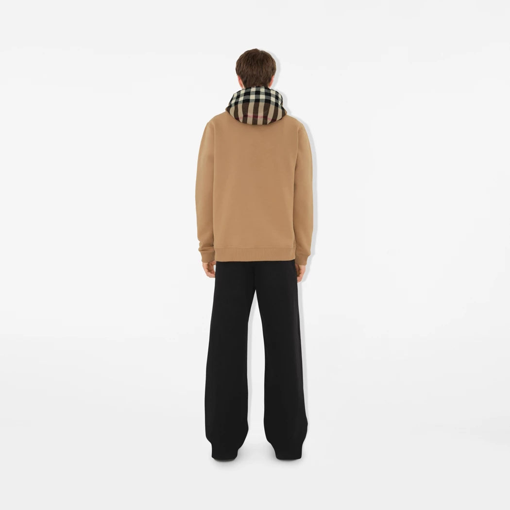 Check Trim Cotton Blend Hoodie