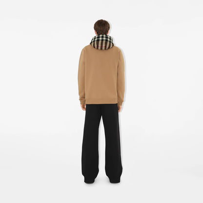 Check Trim Cotton Blend Hoodie