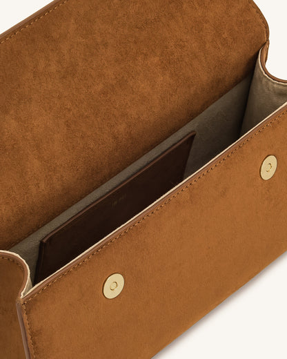 Keyla Faux Suede Top Handle Bag - Brown