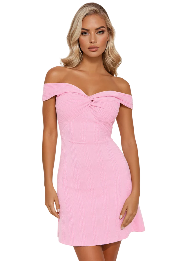 Eden Off Shoulder Mini Dress - Pink