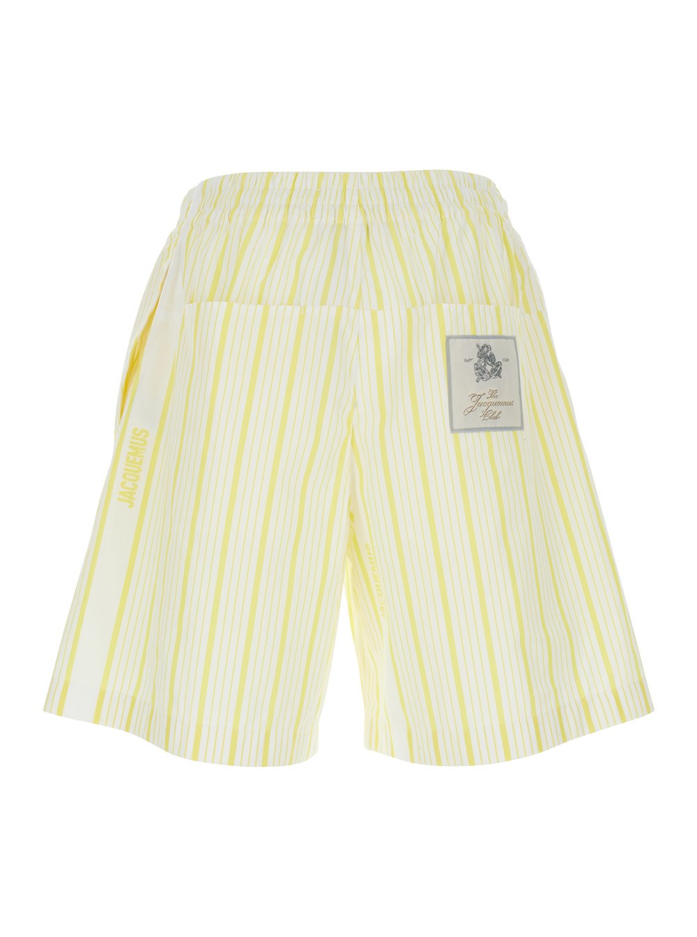 Jacquemus ìLe Short Aloe' White Shorts with Logo Lettering on the Front and All-Over Striped Motif in Cotton Man