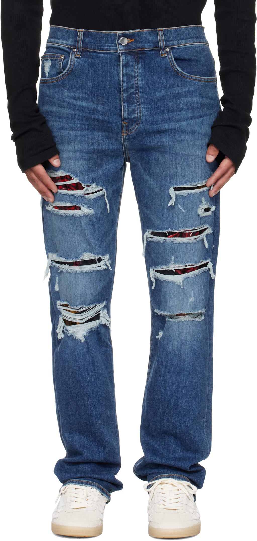 Blue Floral Velvet Slim Thrasher Jeans