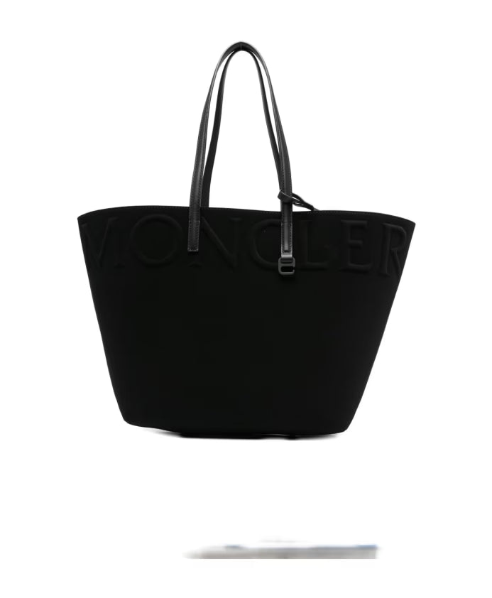 Black Leather Tote Bag with Logo